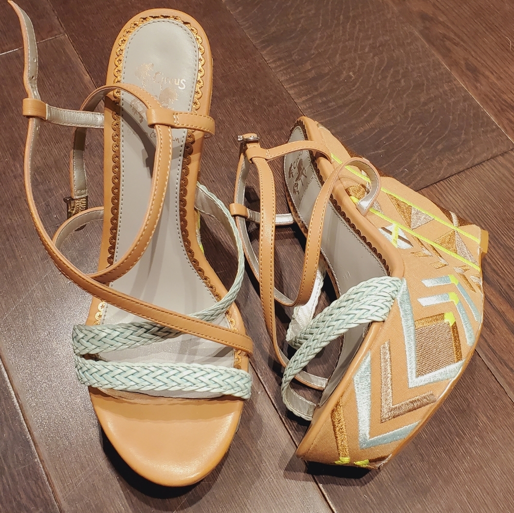 Vintage Sam Edelman Wedge Platform Mozaic Strappy Sandals